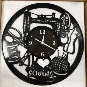 🧵 Sewing-Themed Vinyl Record Wall Clock | Home Décor
